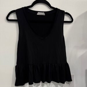 Double Zero Black V-Neck Peplum Tank
